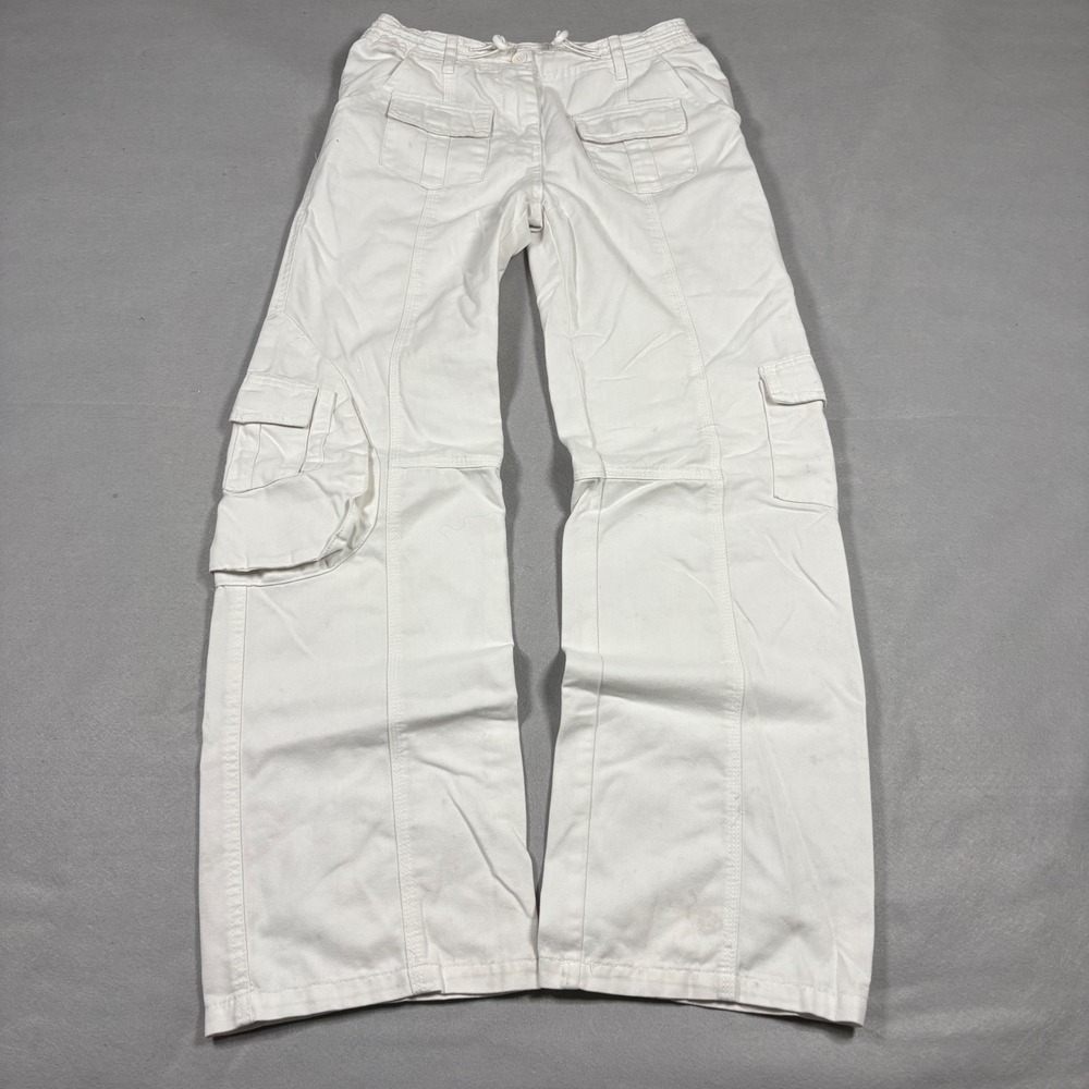 Brandy Melville White Wide Leg Cargo Pants Drawstring Waist Utility Y2K Pockets